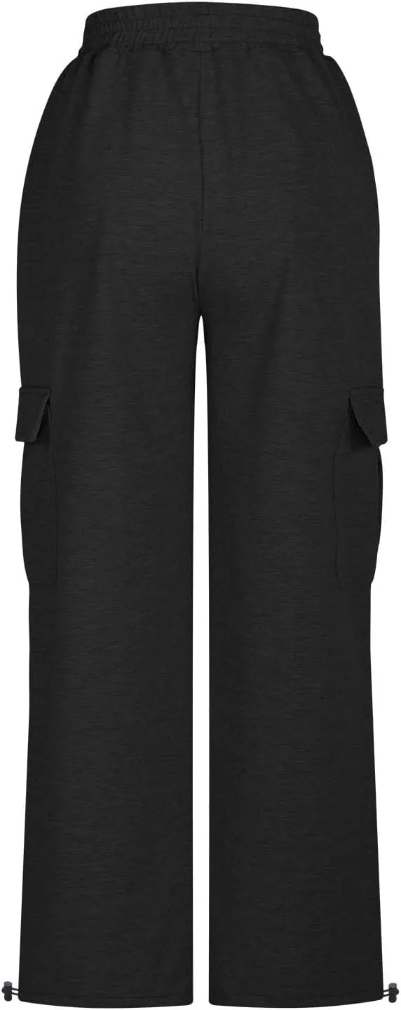 Women's Casual Pants Elastic High Waist Straight Leg Baggy Pant Lightweight Soft Comfy Solid Trousers with Pockets