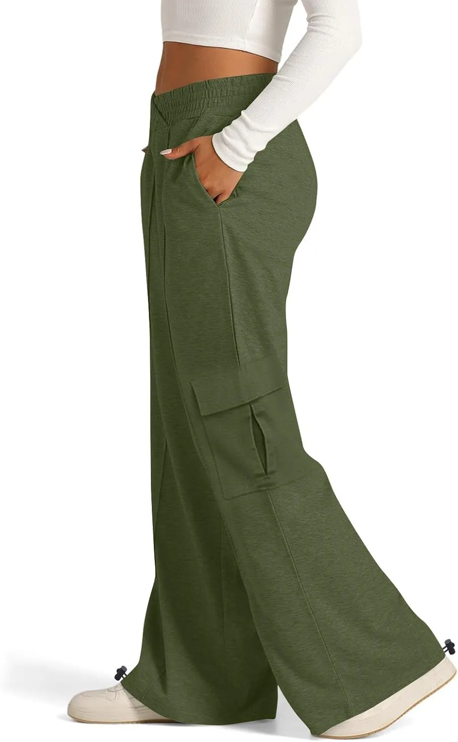 Women's Casual Pants Elastic High Waist Straight Leg Baggy Pant Lightweight Soft Comfy Solid Trousers with Pockets