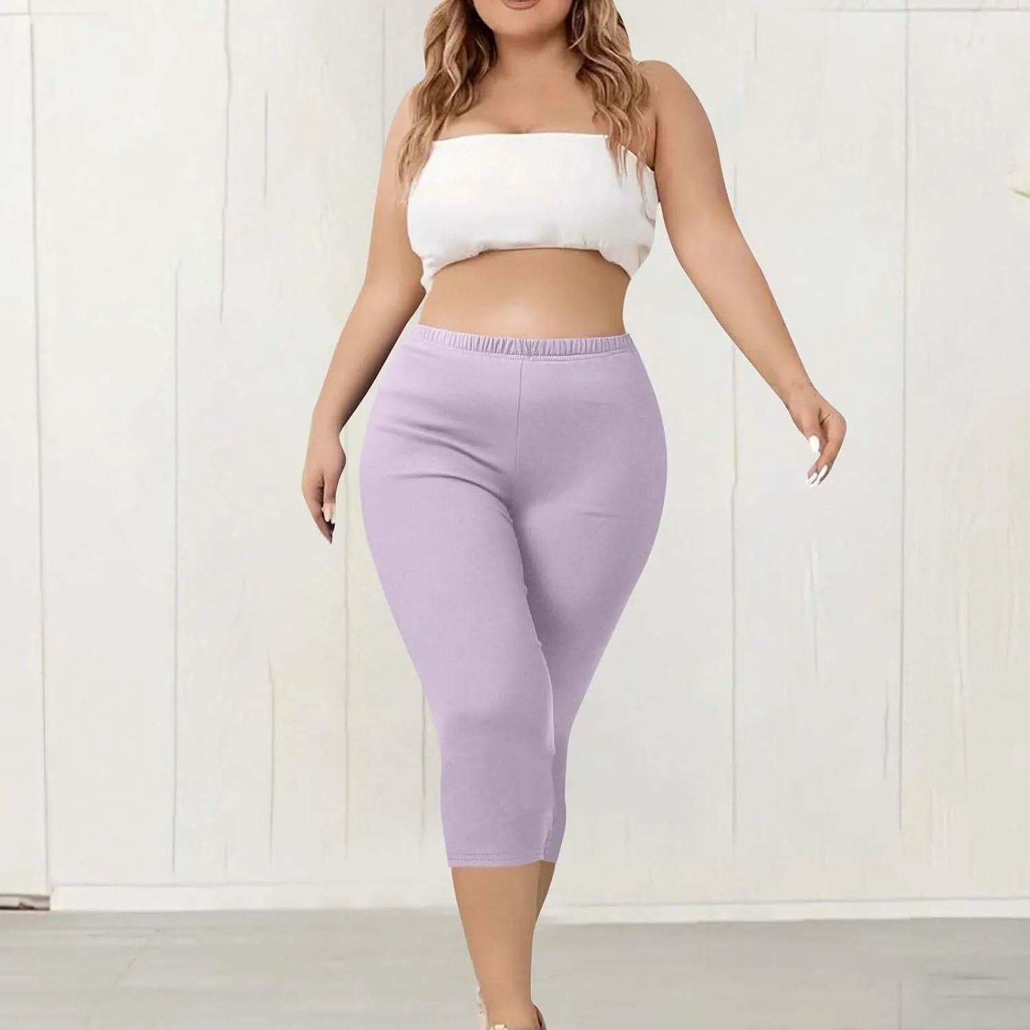 Women's Casual Pants Elastic Waist Tapered Capri Trousers Slim Fit Stretch Soft Fitness Running Hiking Athletic Pants