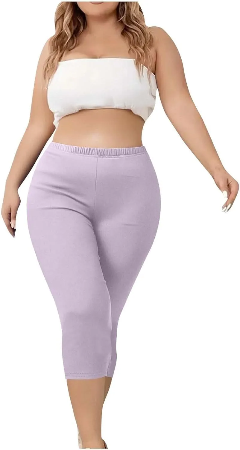 Women's Casual Pants Elastic Waist Tapered Capri Trousers Slim Fit Stretch Soft Fitness Running Hiking Athletic Pants