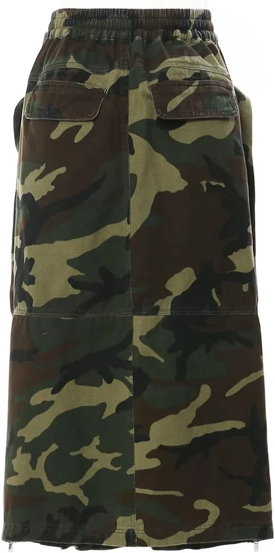 Women's High Waisted Y2K Cargo Skirt Trendy High Split Camouflage Casual Maxi Long Skirts with Pockets