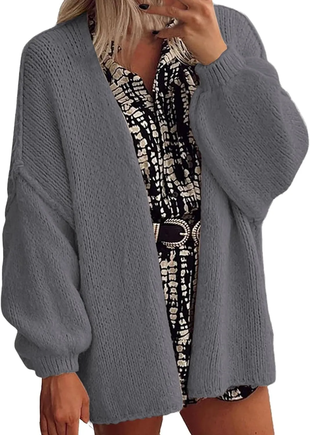 Womens Oversized Cardigan 2024 Fall Knit Open Front Long Lantern Sleeve Sweaters Drop Shoulder Chunky Slouchy Outwear