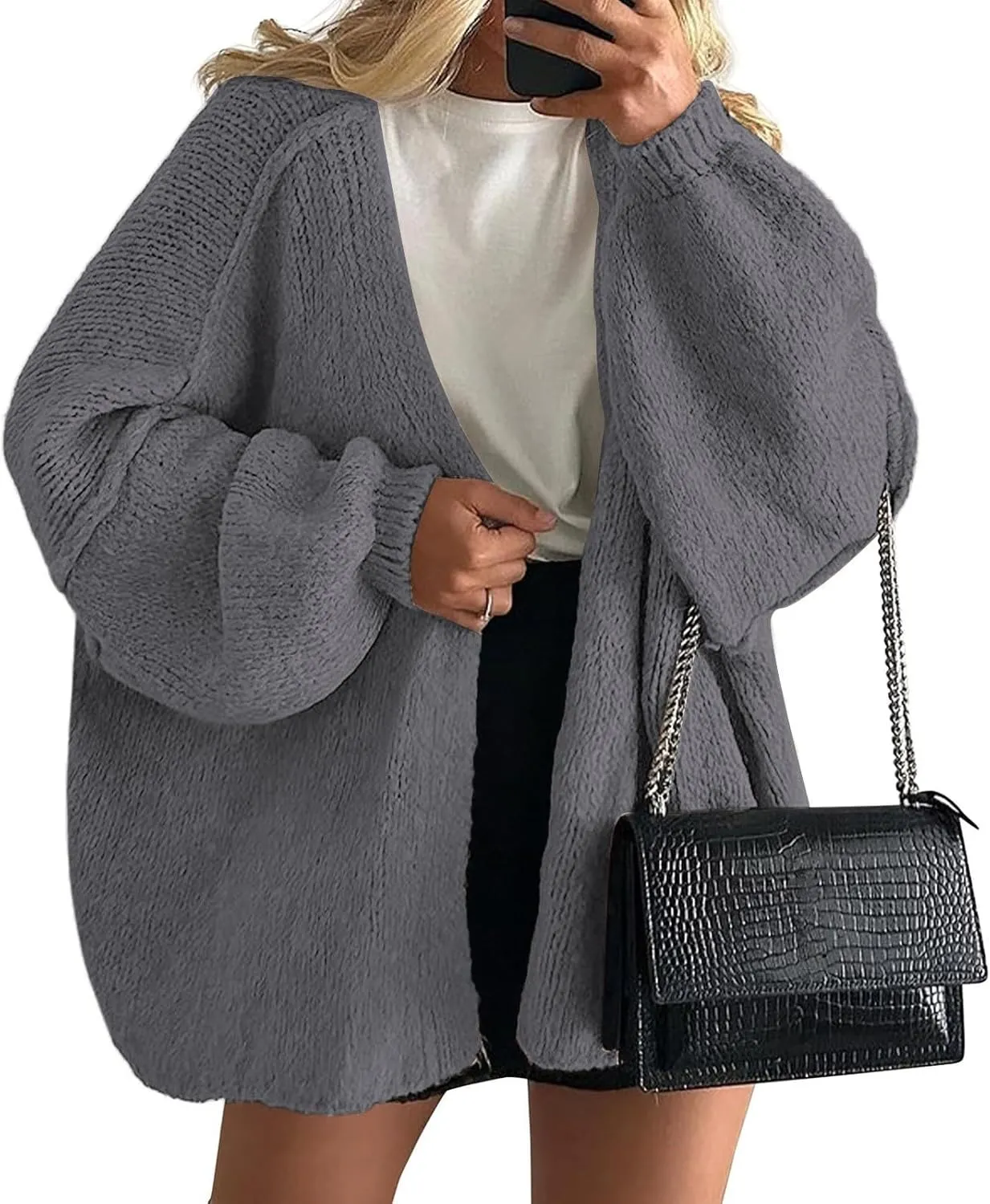 Womens Oversized Cardigan 2024 Fall Knit Open Front Long Lantern Sleeve Sweaters Drop Shoulder Chunky Slouchy Outwear