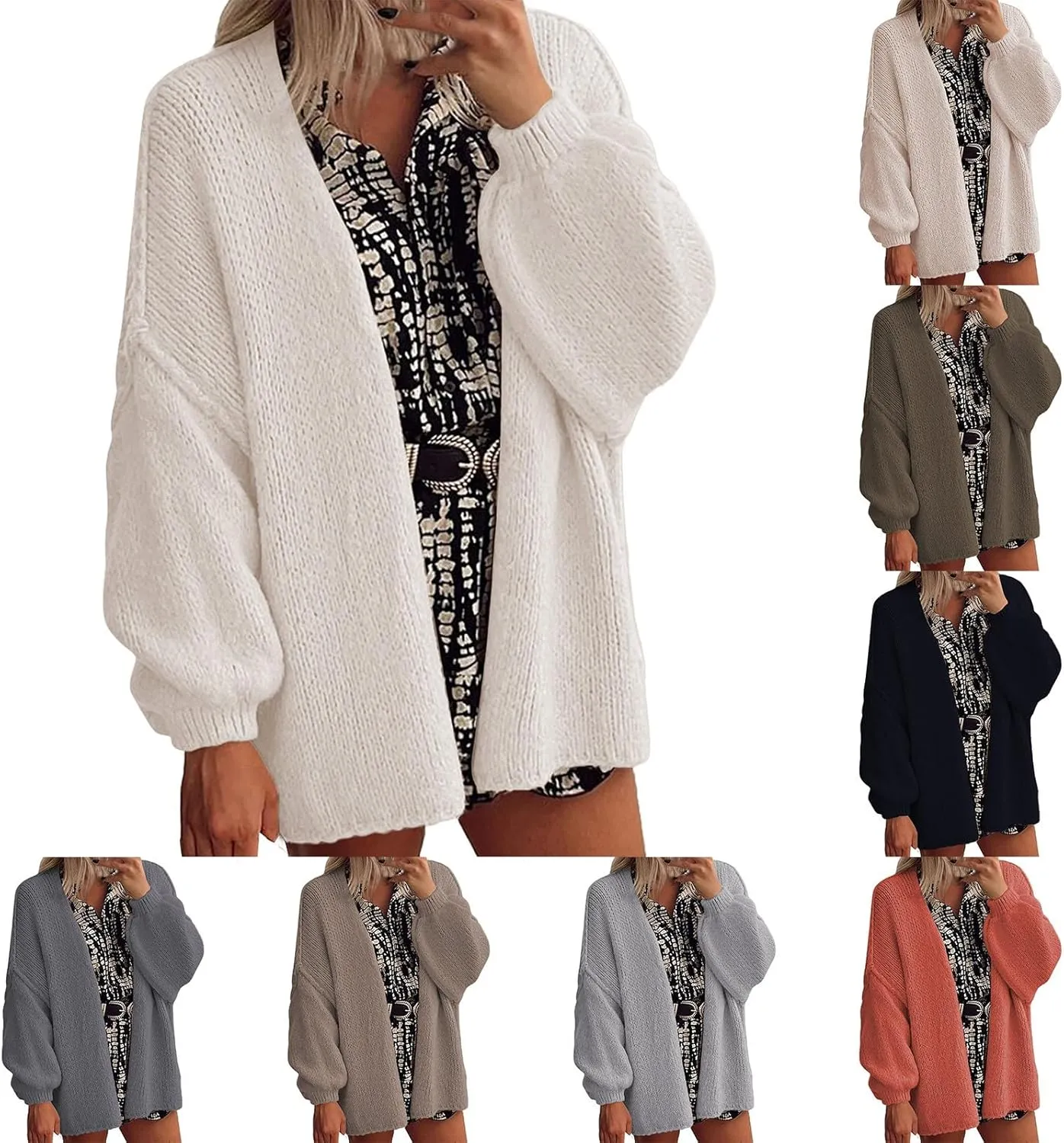 Womens Oversized Cardigan 2024 Fall Knit Open Front Long Lantern Sleeve Sweaters Drop Shoulder Chunky Slouchy Outwear
