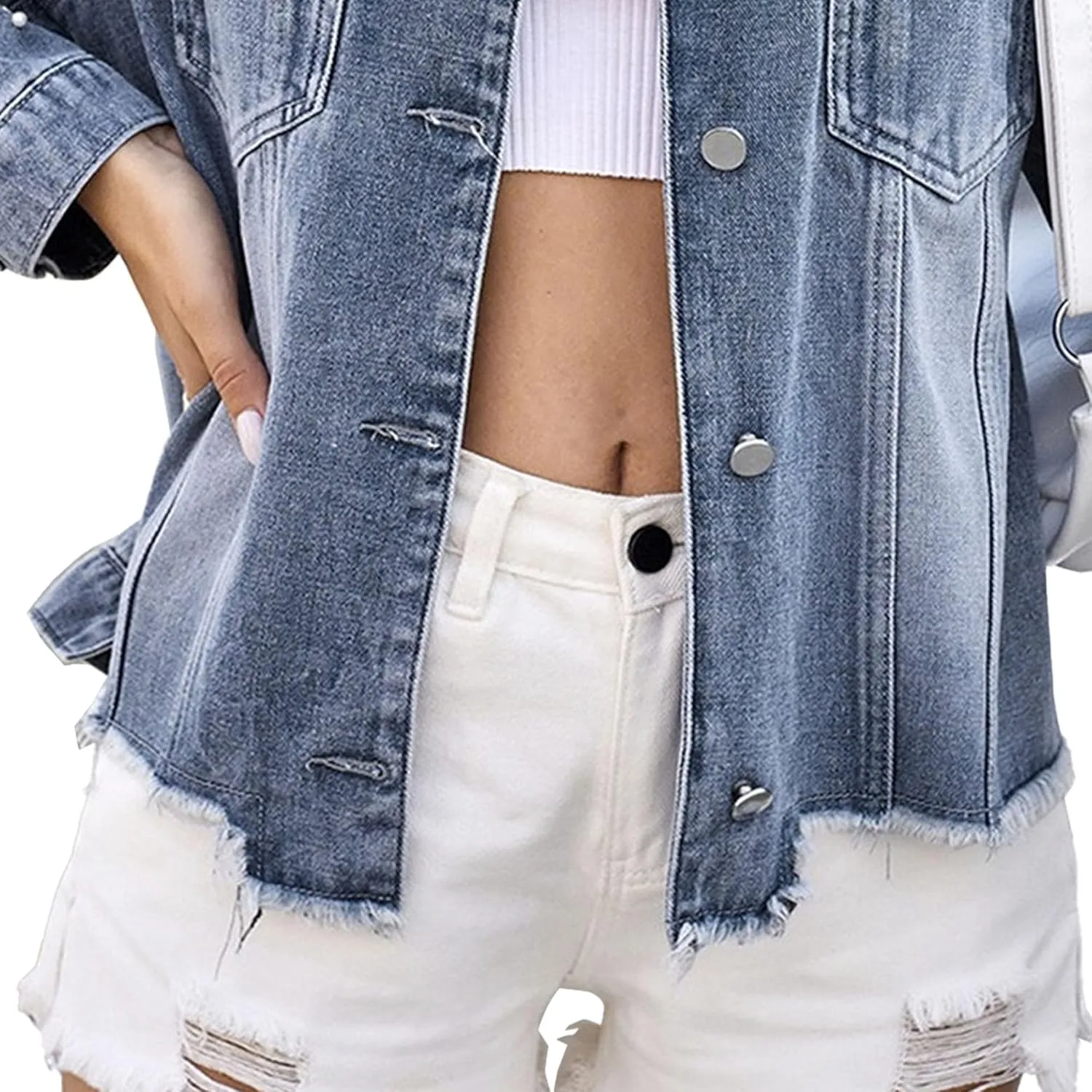 Women's Pearls Denim Jacket Cropped Rhinestones Jean Jacket Coat Light Jean Jackets for Women 2025 Y2K Trendy Tops