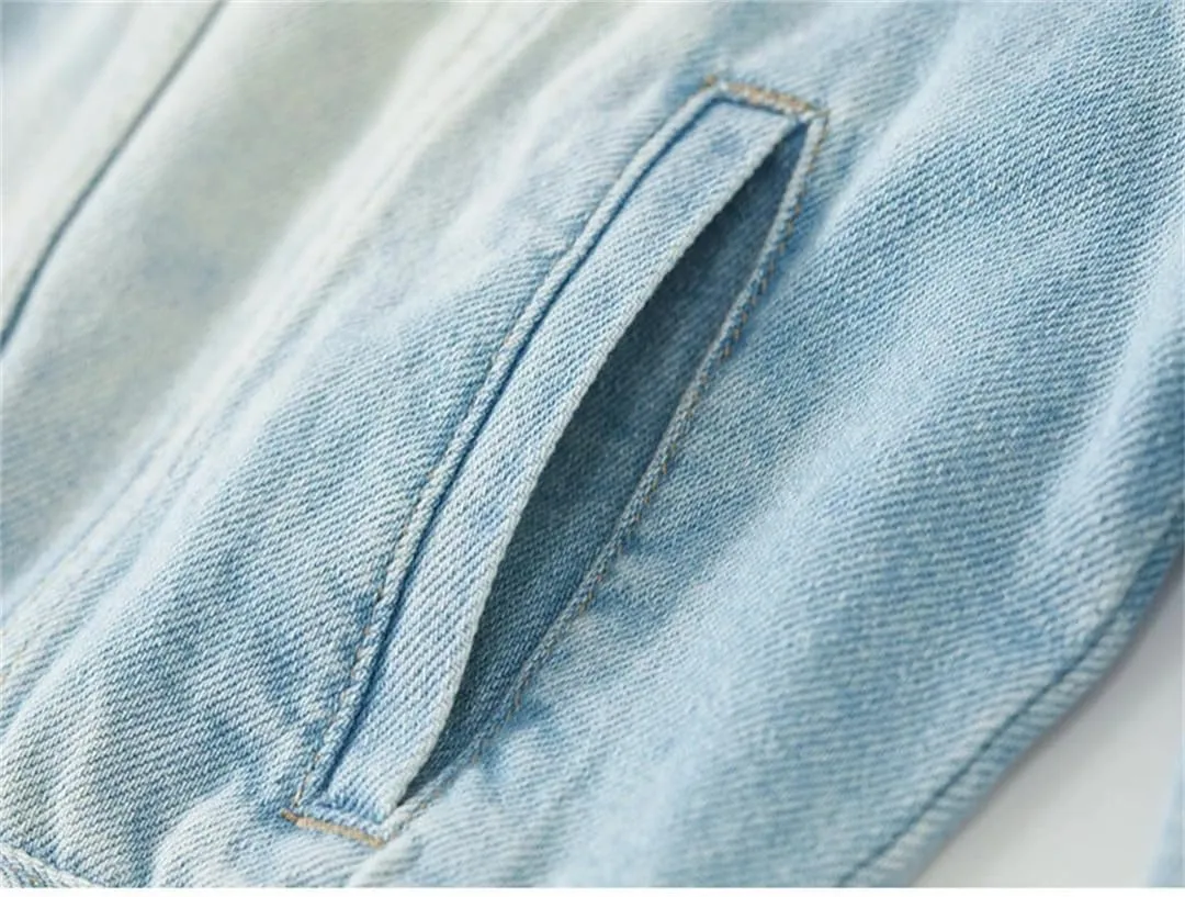 Women's Short Denim Jacket Loose Solid Button Fit Long Sleeve Denim Coat
