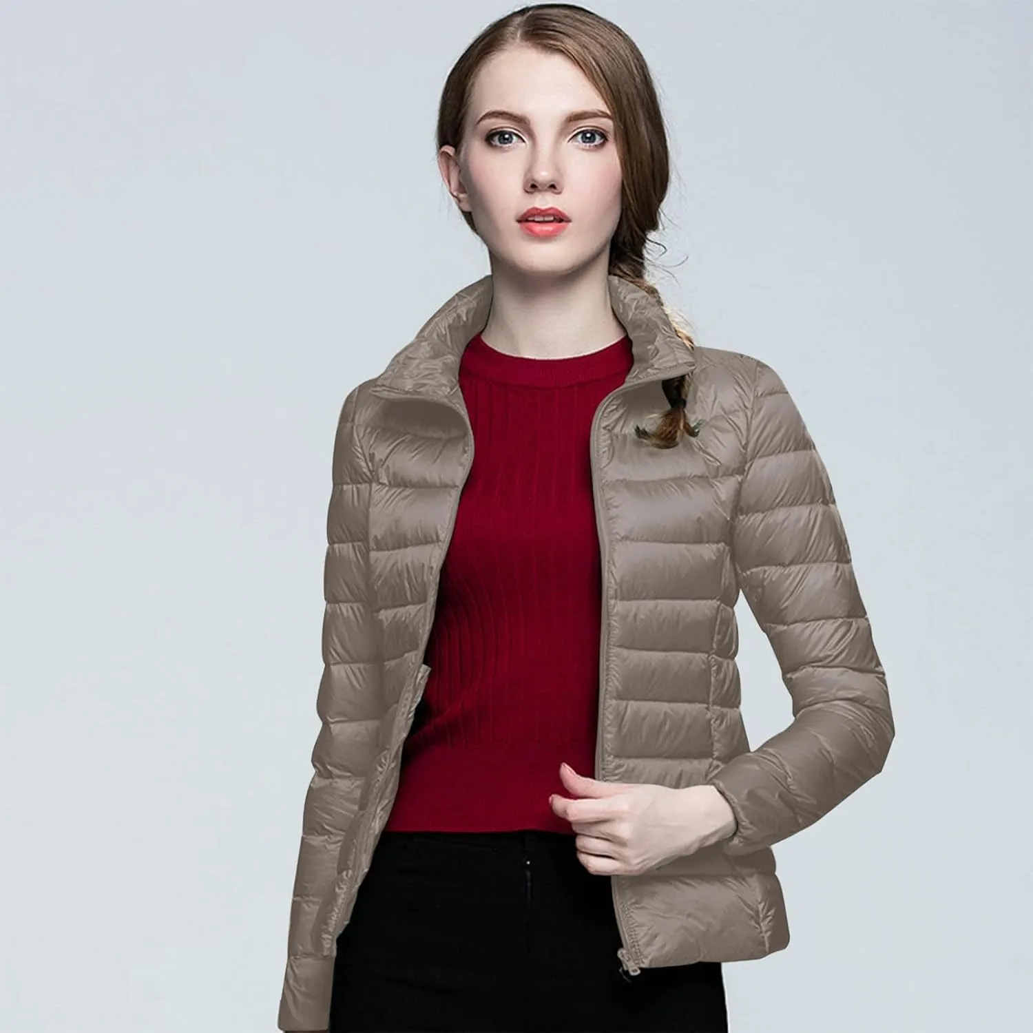 Womens Short Down Coats Winter Packable Puffer Jackets Hooded Ultra Light Quilted Winter Coats with Pockets Outerwear