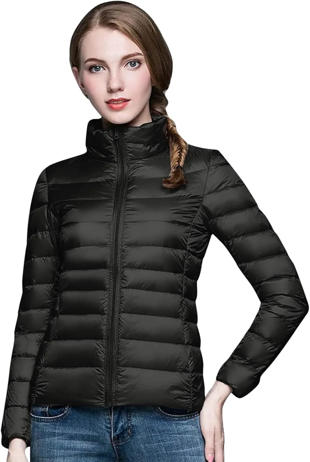 Womens Short Down Coats Winter Packable Puffer Jackets Hooded Ultra Light Quilted Winter Coats with Pockets Outerwear