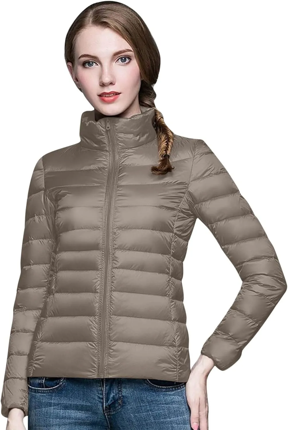 Womens Short Down Coats Winter Packable Puffer Jackets Hooded Ultra Light Quilted Winter Coats with Pockets Outerwear