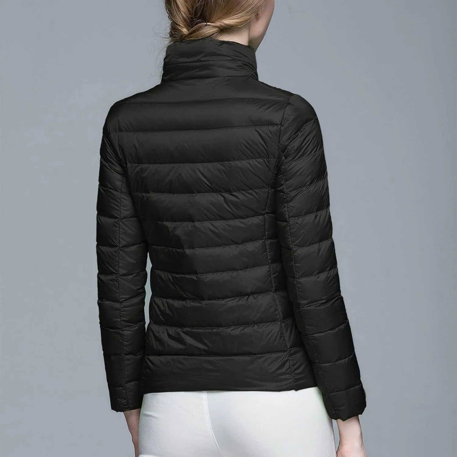 Womens Short Down Coats Winter Packable Puffer Jackets Hooded Ultra Light Quilted Winter Coats with Pockets Outerwear