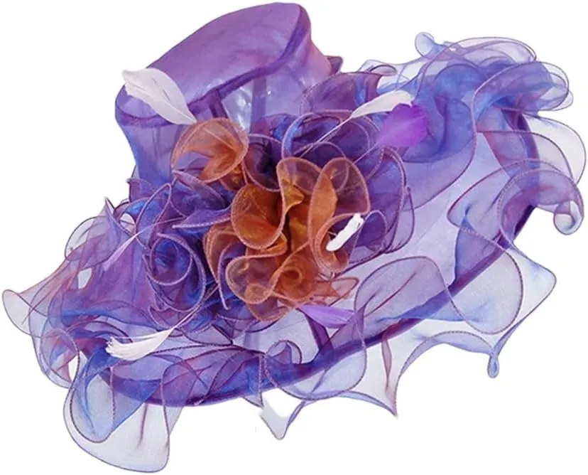 Women's Wide Brim Fedora Summer Organza Sun Hat Elegant Flower Charming Hat
