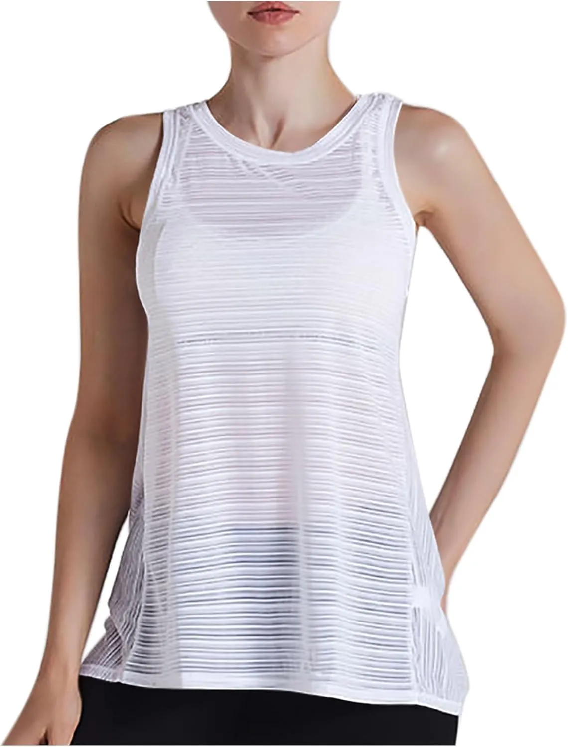 Workout Tank Tops for Women Summer Mesh Hollow Out Crew Neck Sleeveless Shirts Casual Fashion Yoga Quick Dry Blouse