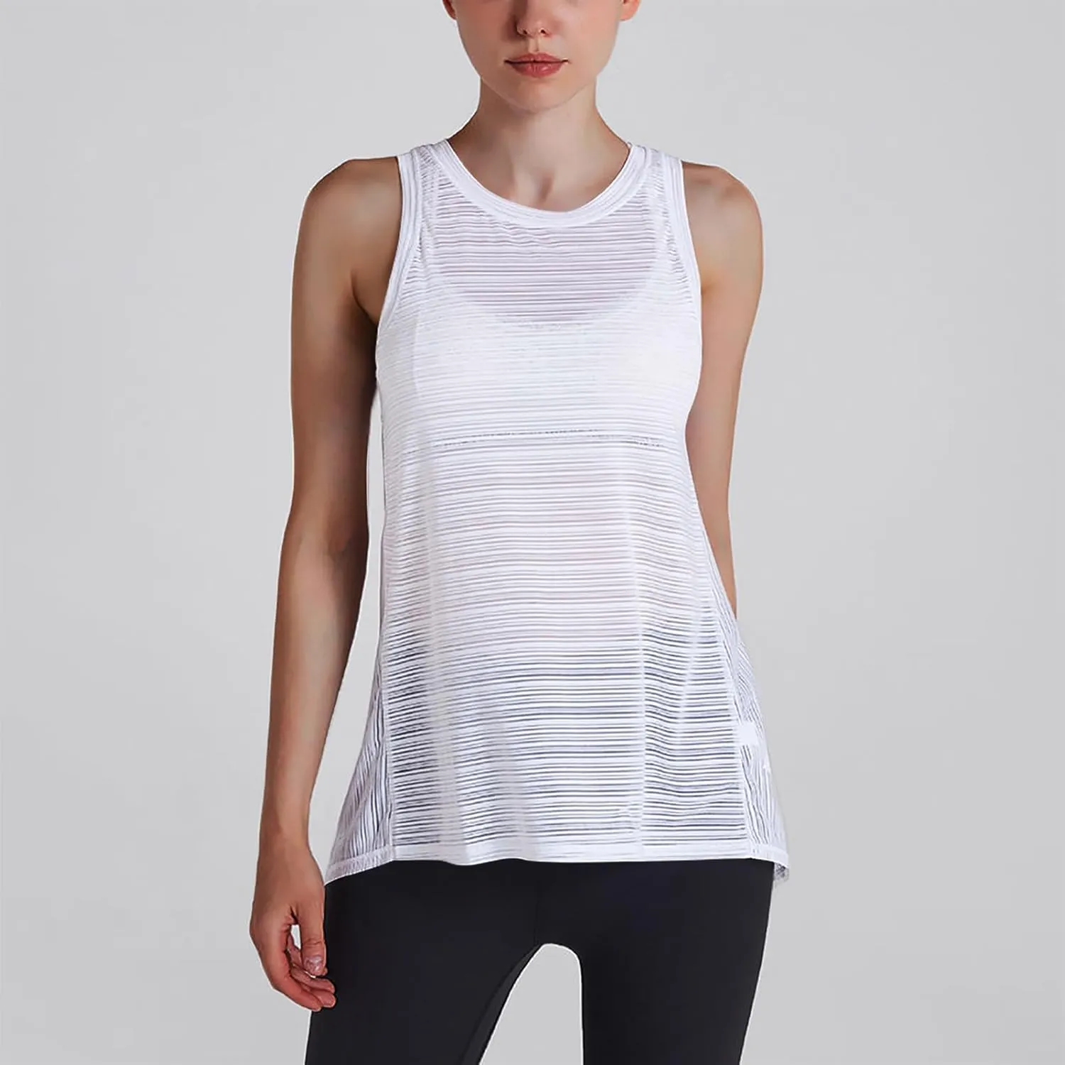 Workout Tank Tops for Women Summer Mesh Hollow Out Crew Neck Sleeveless Shirts Casual Fashion Yoga Quick Dry Blouse