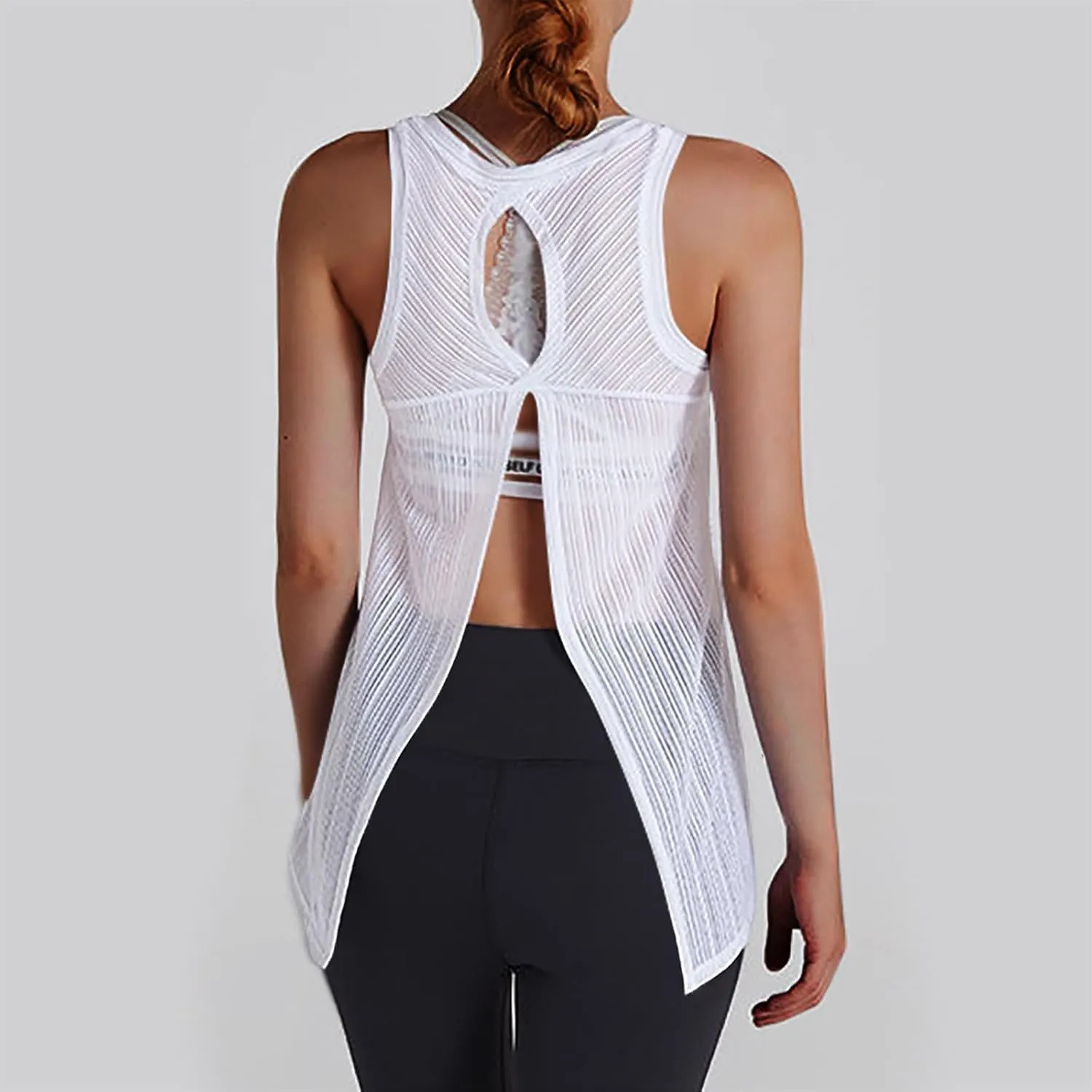 Workout Tank Tops for Women Summer Mesh Hollow Out Crew Neck Sleeveless Shirts Casual Fashion Yoga Quick Dry Blouse