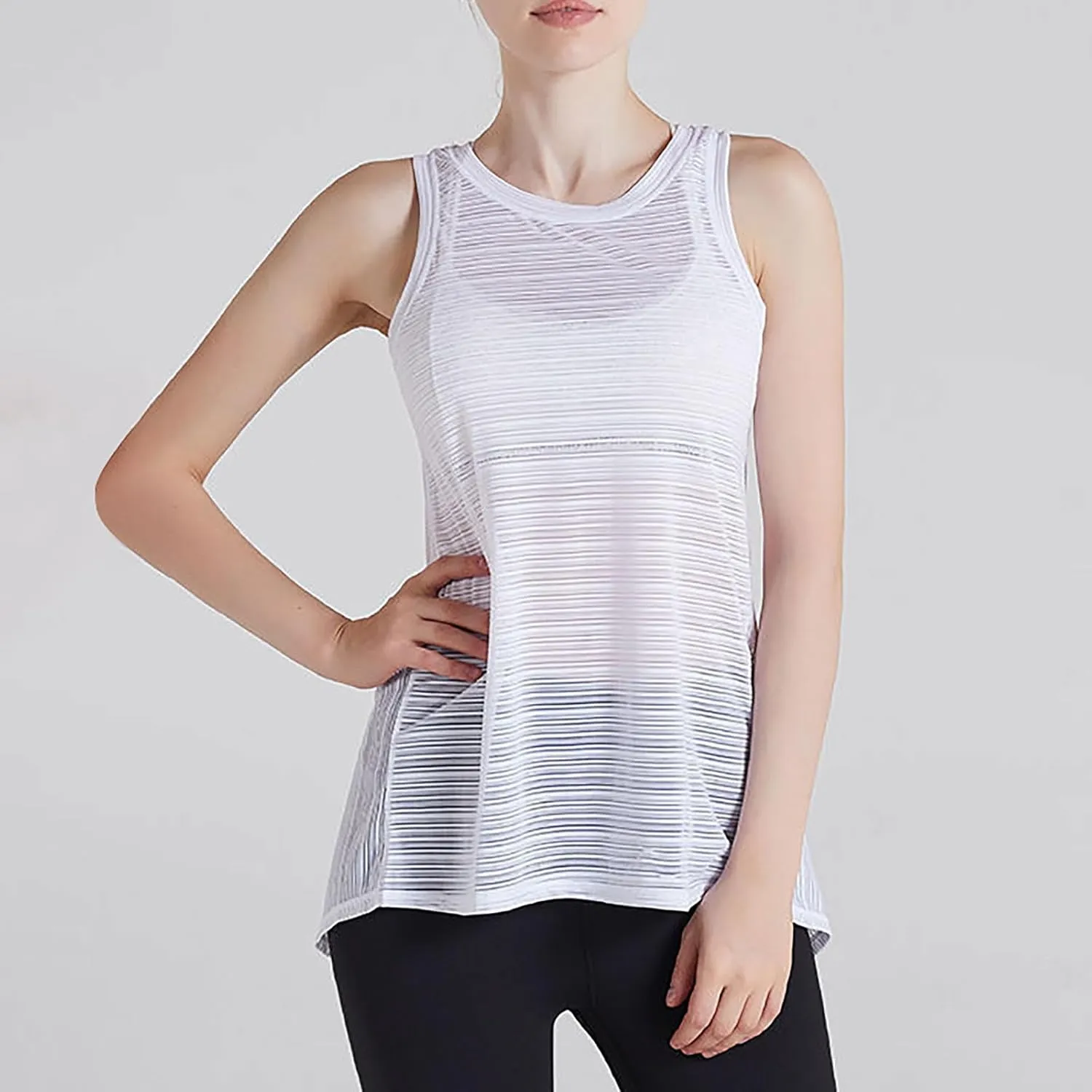 Workout Tank Tops for Women Summer Mesh Hollow Out Crew Neck Sleeveless Shirts Casual Fashion Yoga Quick Dry Blouse