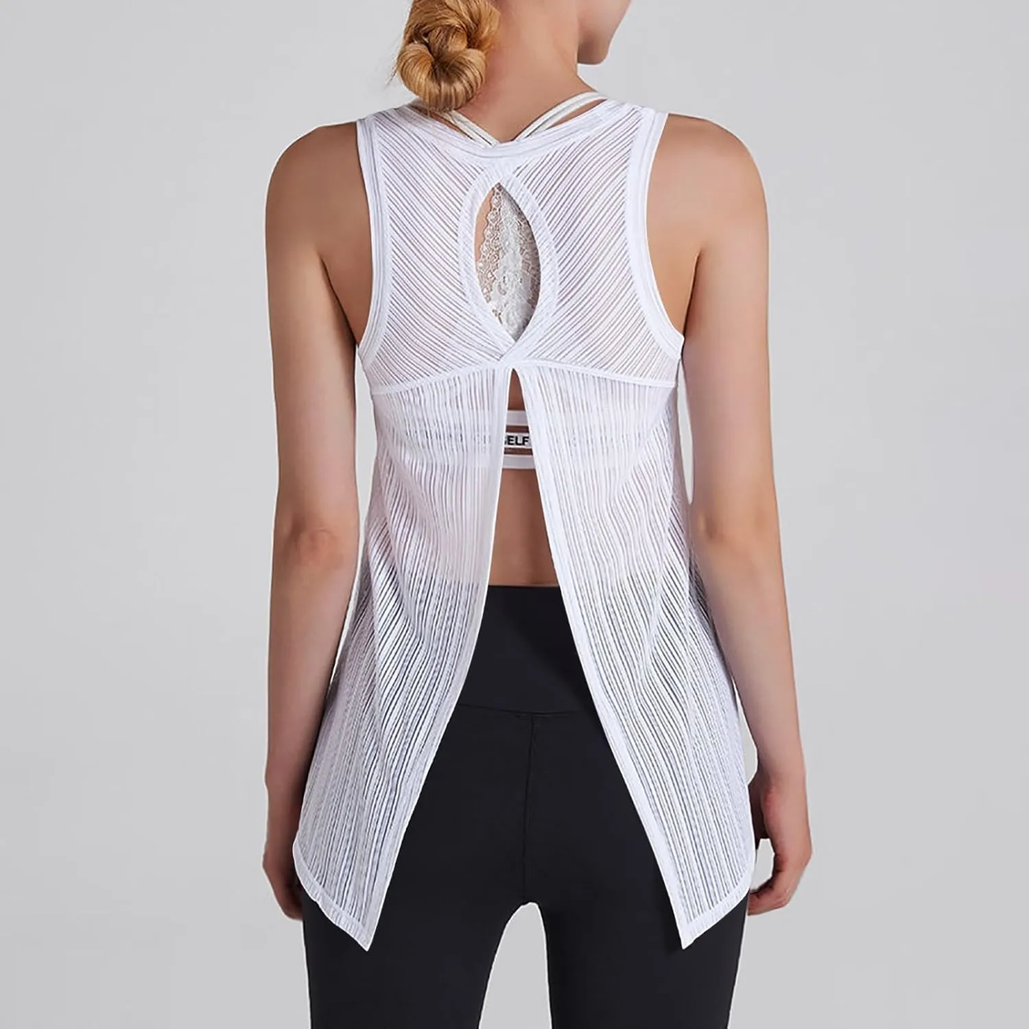 Workout Tank Tops for Women Summer Mesh Hollow Out Crew Neck Sleeveless Shirts Casual Fashion Yoga Quick Dry Blouse